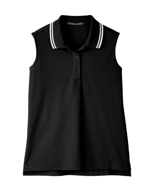 Custom Embroidered Devon & Jones Ladies' CrownLux Performance™ Plaited Tipped Sleeveless Polo - DG20SW
