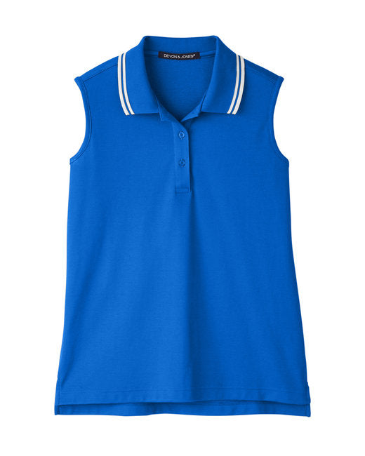 Custom Embroidered Devon & Jones Ladies' CrownLux Performance™ Plaited Tipped Sleeveless Polo - DG20SW