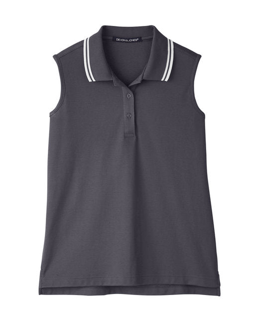 Custom Embroidered Devon & Jones Ladies' CrownLux Performance™ Plaited Tipped Sleeveless Polo - DG20SW
