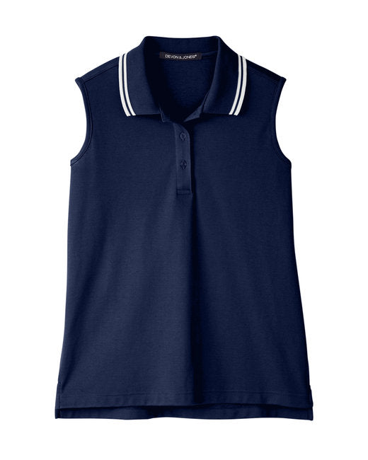 Custom Embroidered Devon & Jones Ladies' CrownLux Performance™ Plaited Tipped Sleeveless Polo - DG20SW