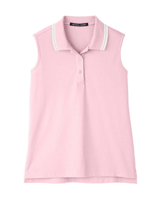 Custom Embroidered Devon & Jones Ladies' CrownLux Performance™ Plaited Tipped Sleeveless Polo - DG20SW