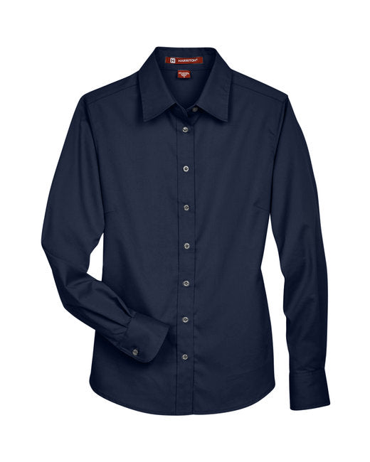 Custom Embroidered Harriton Ladies' Easy Blend™ Long-Sleeve Twill Shirt with Stain-Release