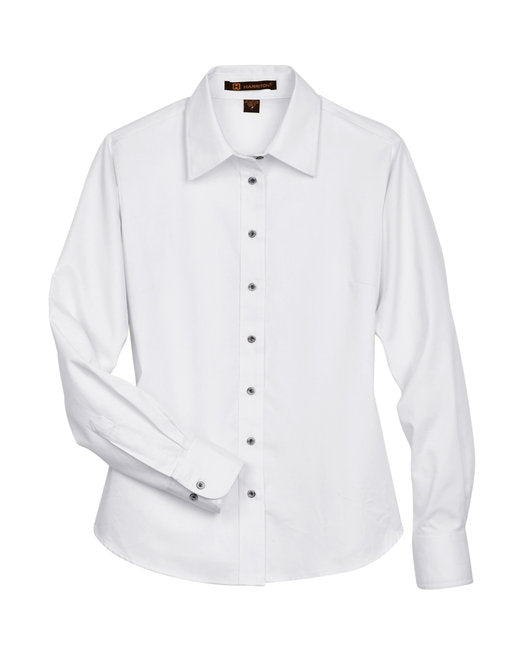 Custom Embroidered Harriton Ladies' Easy Blend™ Long-Sleeve Twill Shirt with Stain-Release