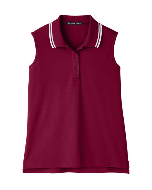 Custom Embroidered Devon & Jones Ladies' CrownLux Performance™ Plaited Tipped Sleeveless Polo - DG20SW