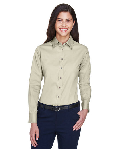 Custom Embroidered Harriton Ladies' Easy Blend™ Long-Sleeve Twill Shirt with Stain-Release