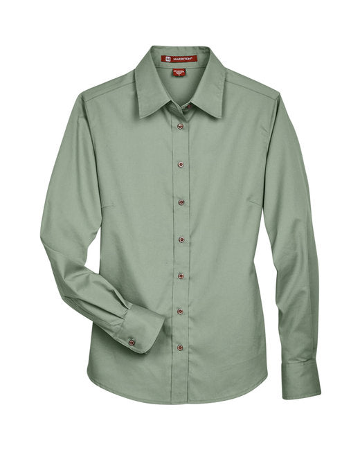 Custom Embroidered Harriton Ladies' Easy Blend™ Long-Sleeve Twill Shirt with Stain-Release