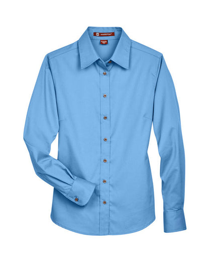 Custom Embroidered Harriton Ladies' Easy Blend™ Long-Sleeve Twill Shirt with Stain-Release