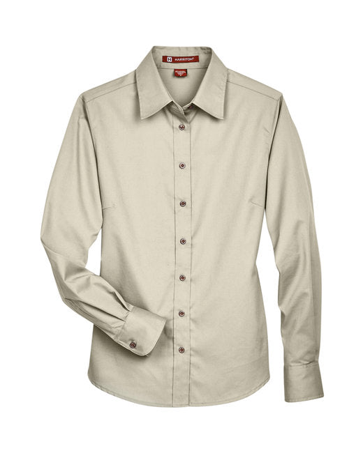 Custom Embroidered Harriton Ladies' Easy Blend™ Long-Sleeve Twill Shirt with Stain-Release