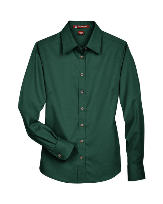 Custom Embroidered Harriton Ladies' Easy Blend™ Long-Sleeve Twill Shirt with Stain-Release