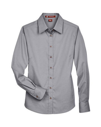 Custom Embroidered Harriton Ladies' Easy Blend™ Long-Sleeve Twill Shirt with Stain-Release