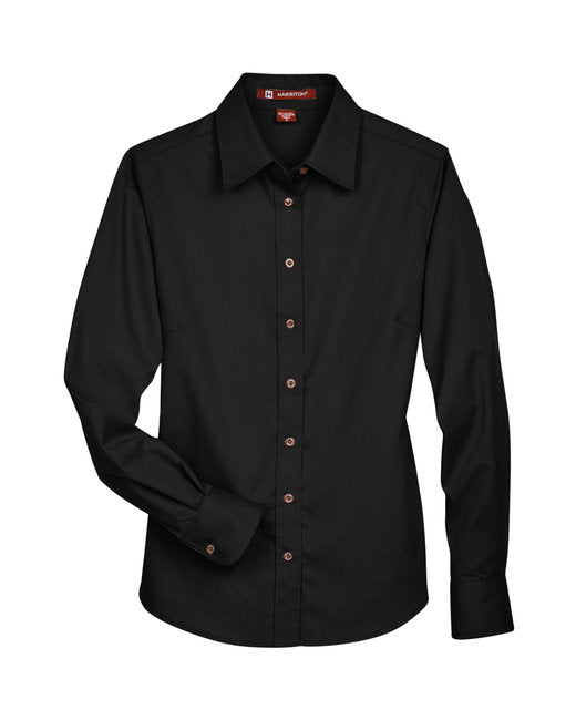 Custom Embroidered Harriton Ladies' Easy Blend™ Long-Sleeve Twill Shirt with Stain-Release