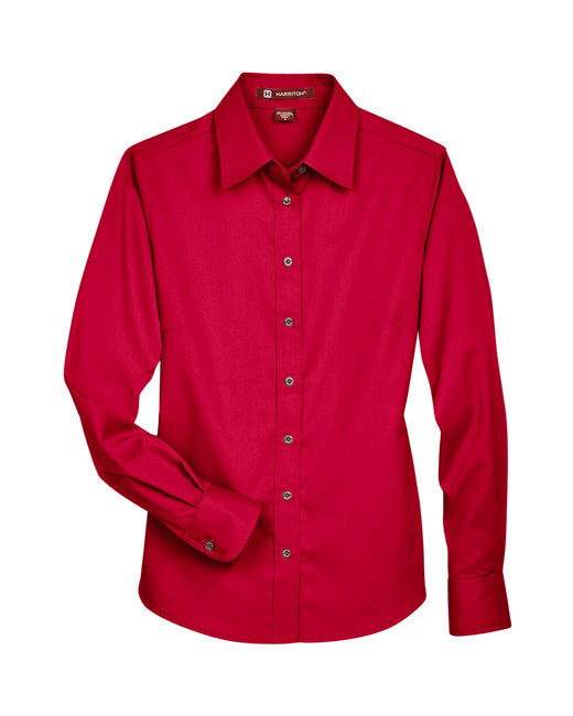 Custom Embroidered Harriton Ladies' Easy Blend™ Long-Sleeve Twill Shirt with Stain-Release