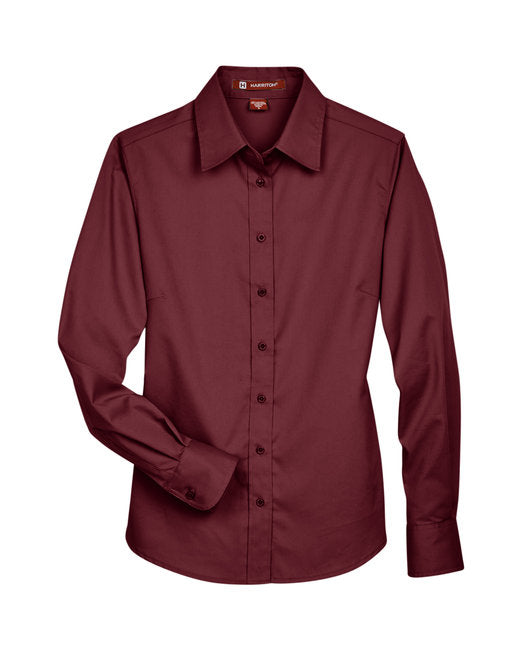 Custom Embroidered Harriton Ladies' Easy Blend™ Long-Sleeve Twill Shirt with Stain-Release