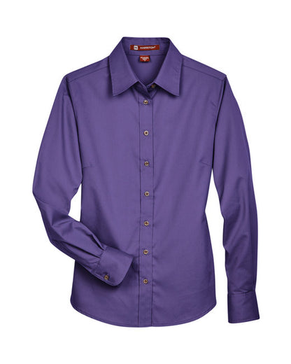 Custom Embroidered Harriton Ladies' Easy Blend™ Long-Sleeve Twill Shirt with Stain-Release