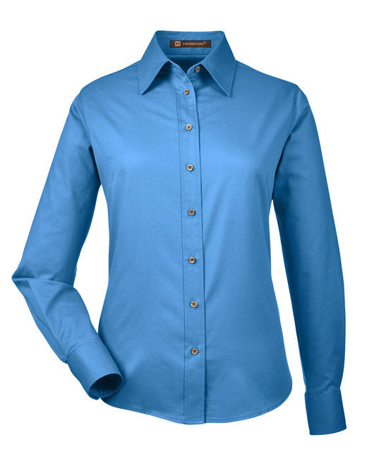 Custom Embroidered Harriton Ladies' Easy Blend™ Long-Sleeve Twill Shirt with Stain-Release