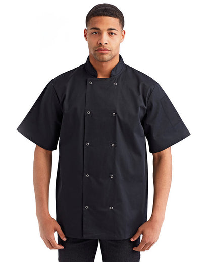 Custom Embroidered Artisan Collection by Reprime Unisex Studded Front Short-Sleeve Chef's Coat - RP664